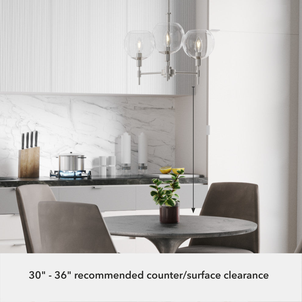 Xidane Brushed Nickel, Clear Glass 3 Light Chandelier Light