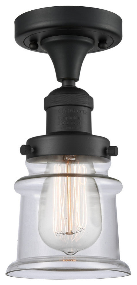 Small Canton 1-Light Semi-Flush Mount, Matte Black, Clear