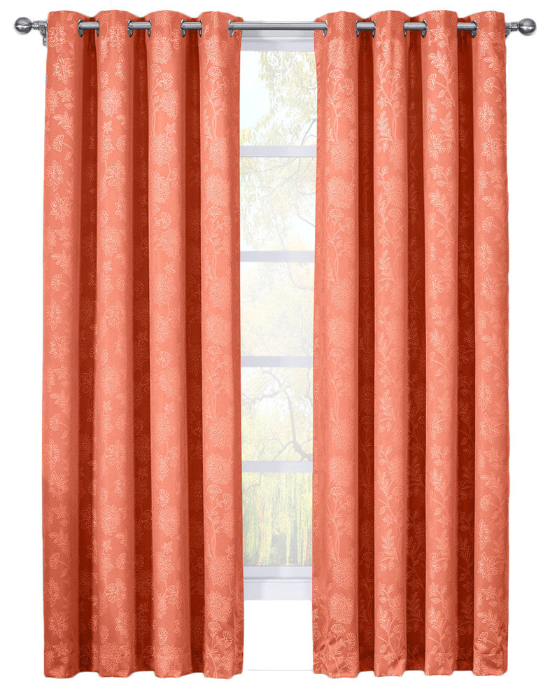 Fannie 100% Blackout Woven 2PC Panels, Coral, 108"x96", Set of 2