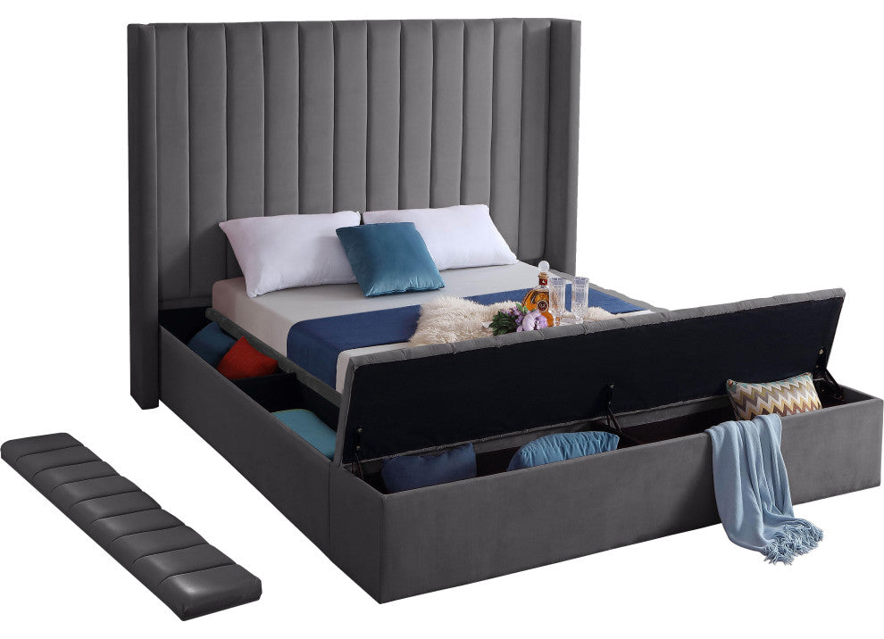 Kiki Velvet Bed, Gray, King