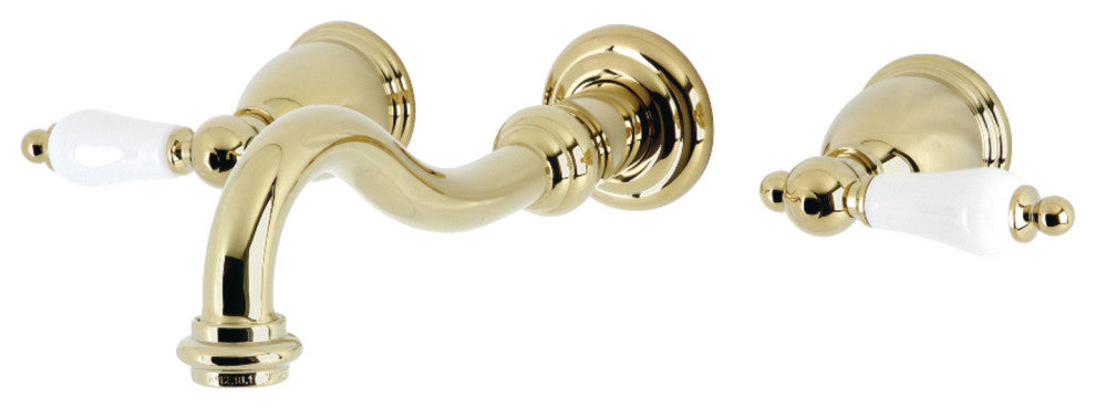 Kingston Brass KS3122PL 2-Handle Wall Mount Bathroom Faucet, Polished Brass