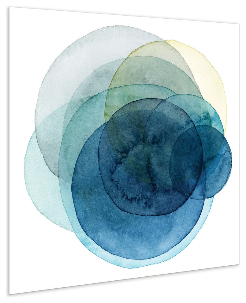 "Evolving Planets" Blue Abstract Wall Art Free Floating Tempered Glass Print
