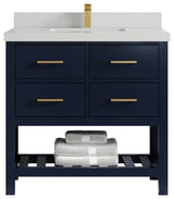 Parker 36 Single Sink Bath Vanity in Navy Blue  2" Carrara Quartz