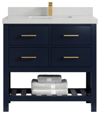 Parker 36 Single Sink Bath Vanity in Navy Blue  2" Carrara Quartz