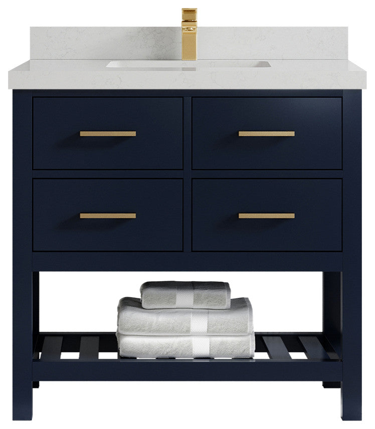 Parker 36 Single Sink Bath Vanity in Navy Blue  2" Carrara Quartz