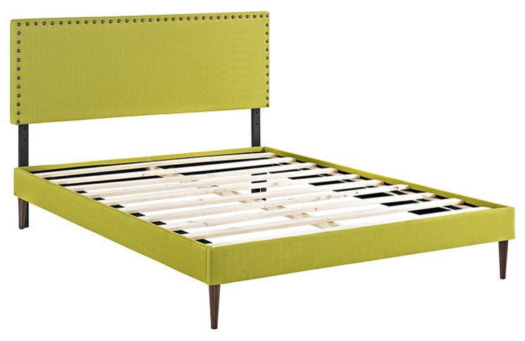 Phoebe Full Fabric Platform Bed With Round Tapered Legs, Wheatgrass