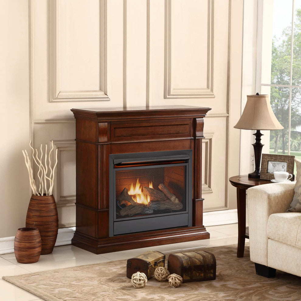 Duluth Forge Dual Fuel Ventless Gas Fireplace, 26,000 BTU, Remote, Auburn Cherry