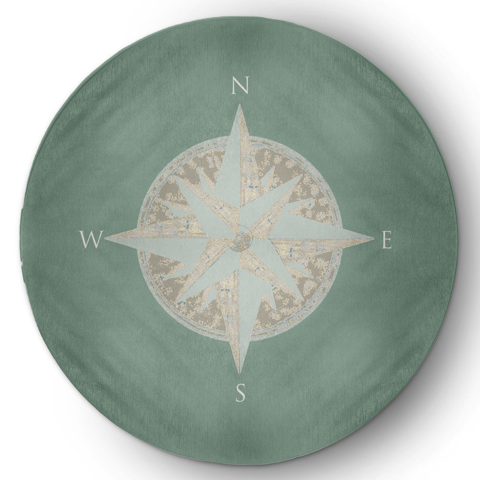 5' Round Compass Nautical Indoor/Outdoor Rug, Sage