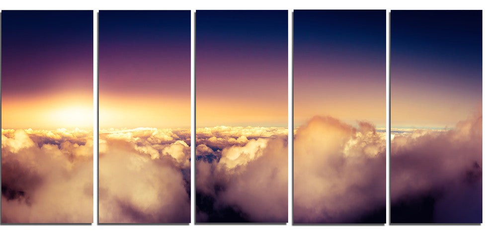 "Blue Sky Over Clouds Panorama" Landscape Wall Art Wall Art, 5 Panels, 60"x28"