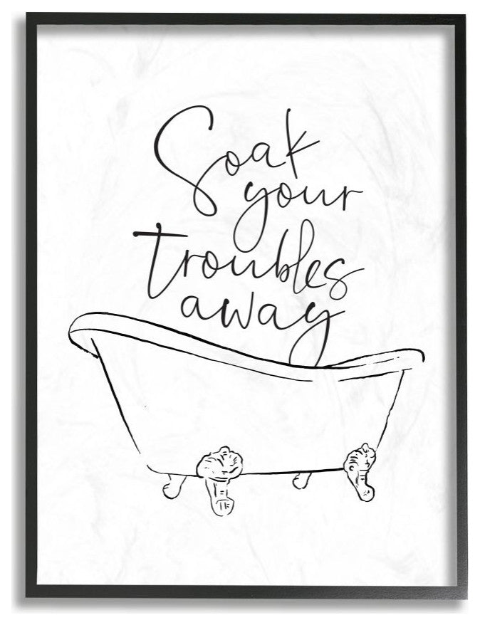Soak Your Troubles Away Ink Drawing Bathroom Design, 11"x14"