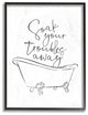 Soak Your Troubles Away Ink Drawing Bathroom Design, 11"x14"