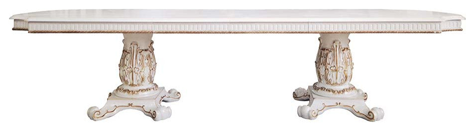 Acme Vendom Dining Table With Double Pedestal Antique Pearl Finish DN01346