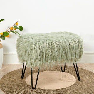 Mongolian Fur Ottoman, Desert Saga, 19''x13''x17''