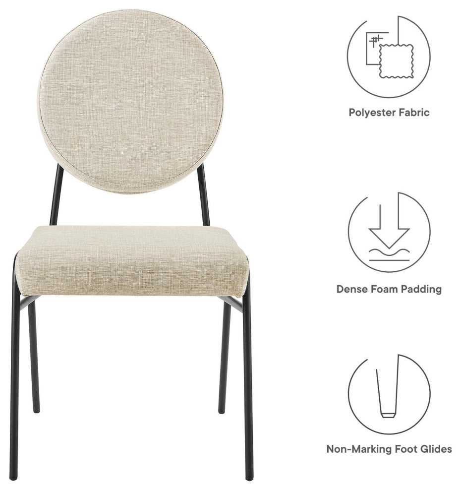 Craft Upholstered Fabric Dining Side Chairs, Set of 2, Black Beige