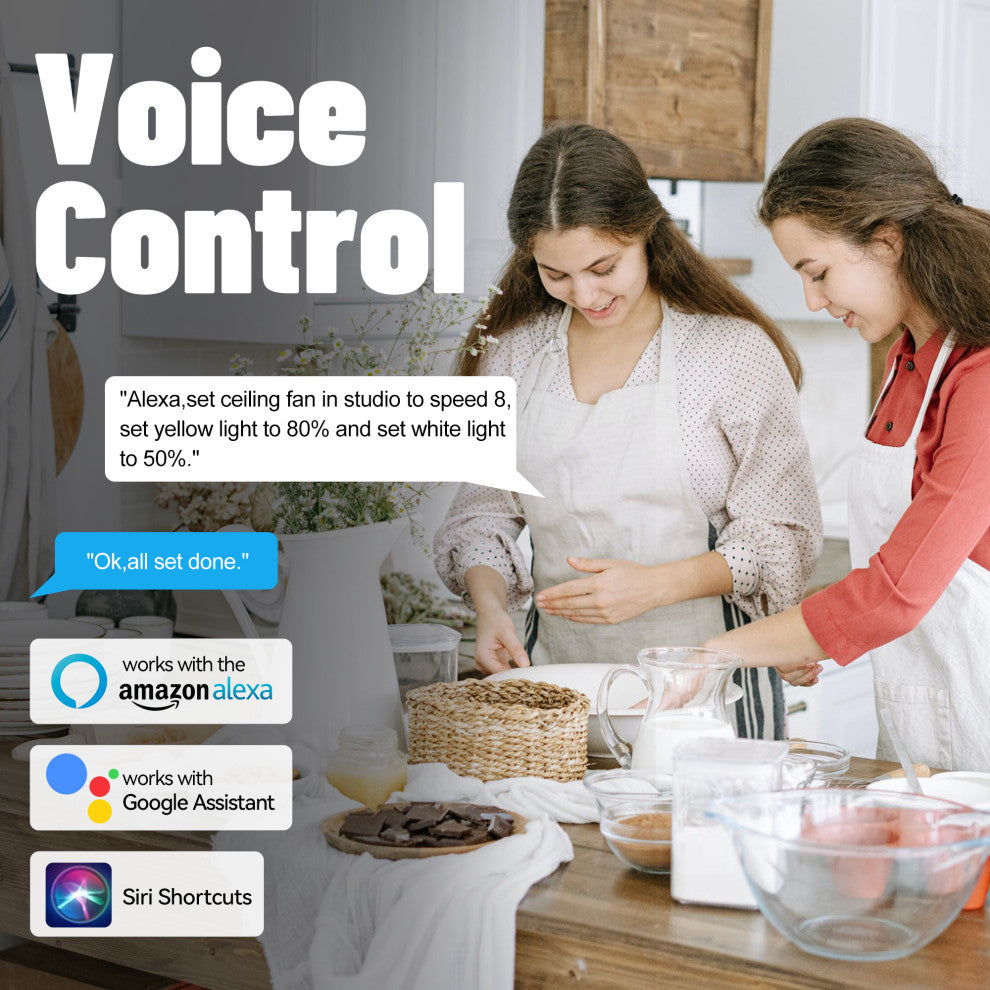 CARRO Smart Voice Control Ceiling Fan with Dimmable LED Light and Remote, Walnut, 52" Flush