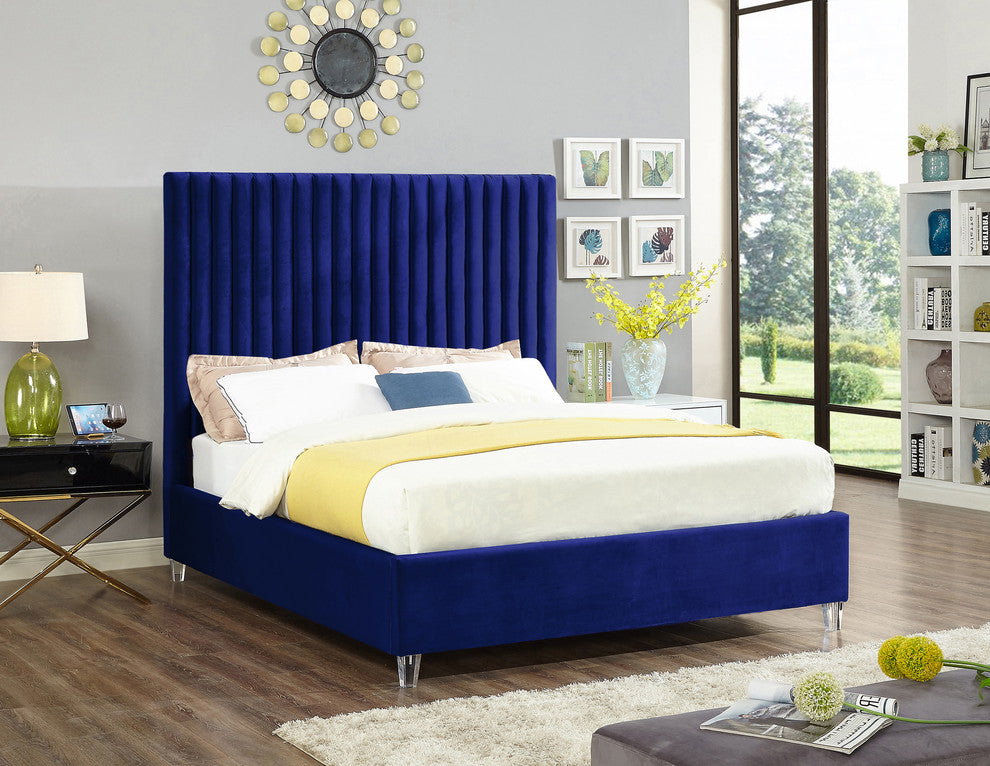 Candace Velvet Upholstered Bed, Navy, Full