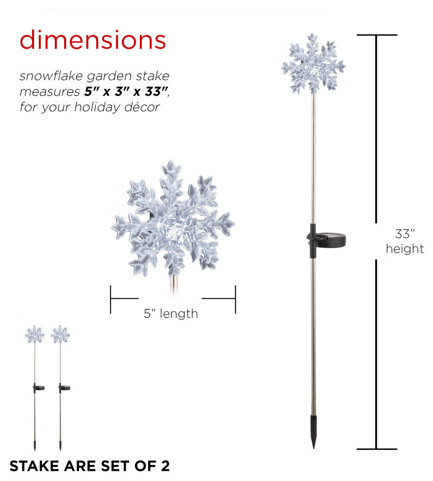 33"H Outdoor Solar 3D Snowflake Garden Lawn Stakes with LED Lights (Set of 2)