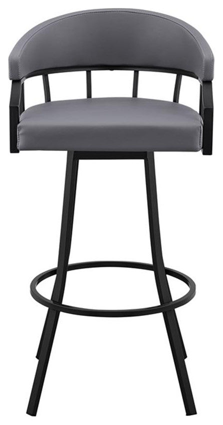 Armen Living Palmdale 26" Faux Leather Swivel Counter Stool in Black/Slate Gray