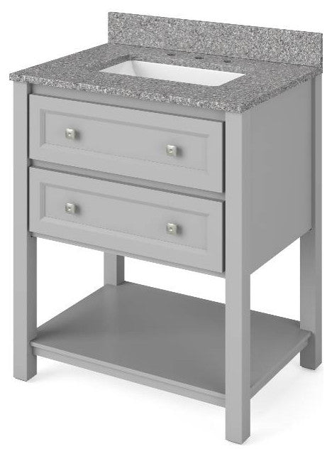 Adler Transitional 30" Grey Vanity, Boulder Cultured Marble Vanity Top
