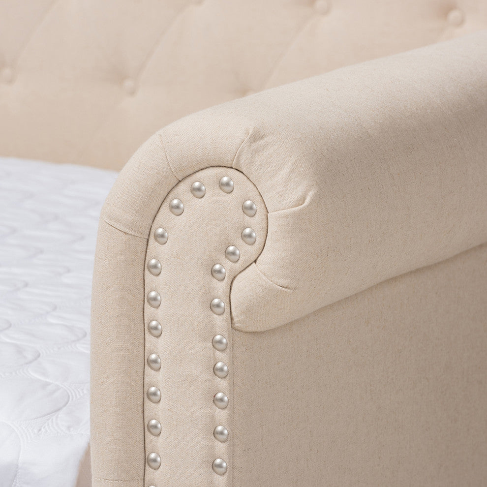 Beige Fabric Upholstered Queen Size Daybed