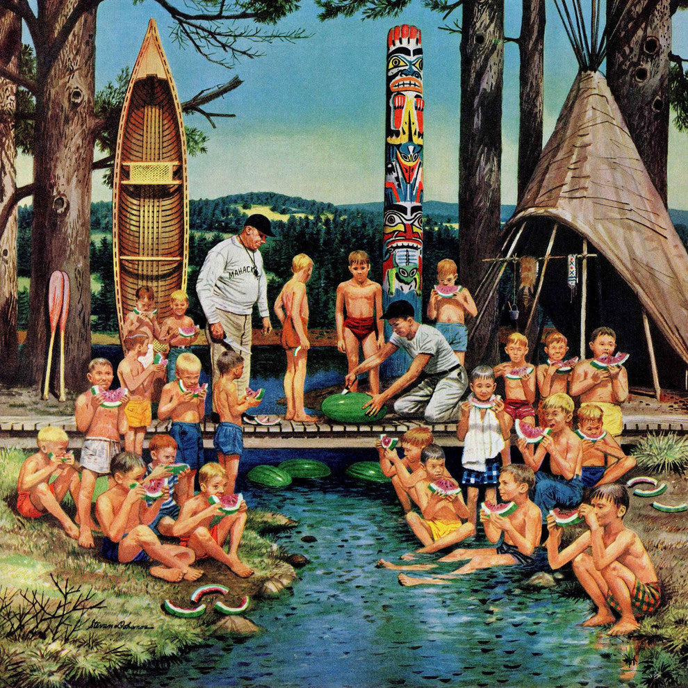 "Watermelon at Camp" Painting Print on Canvas by Stevan Dohanos