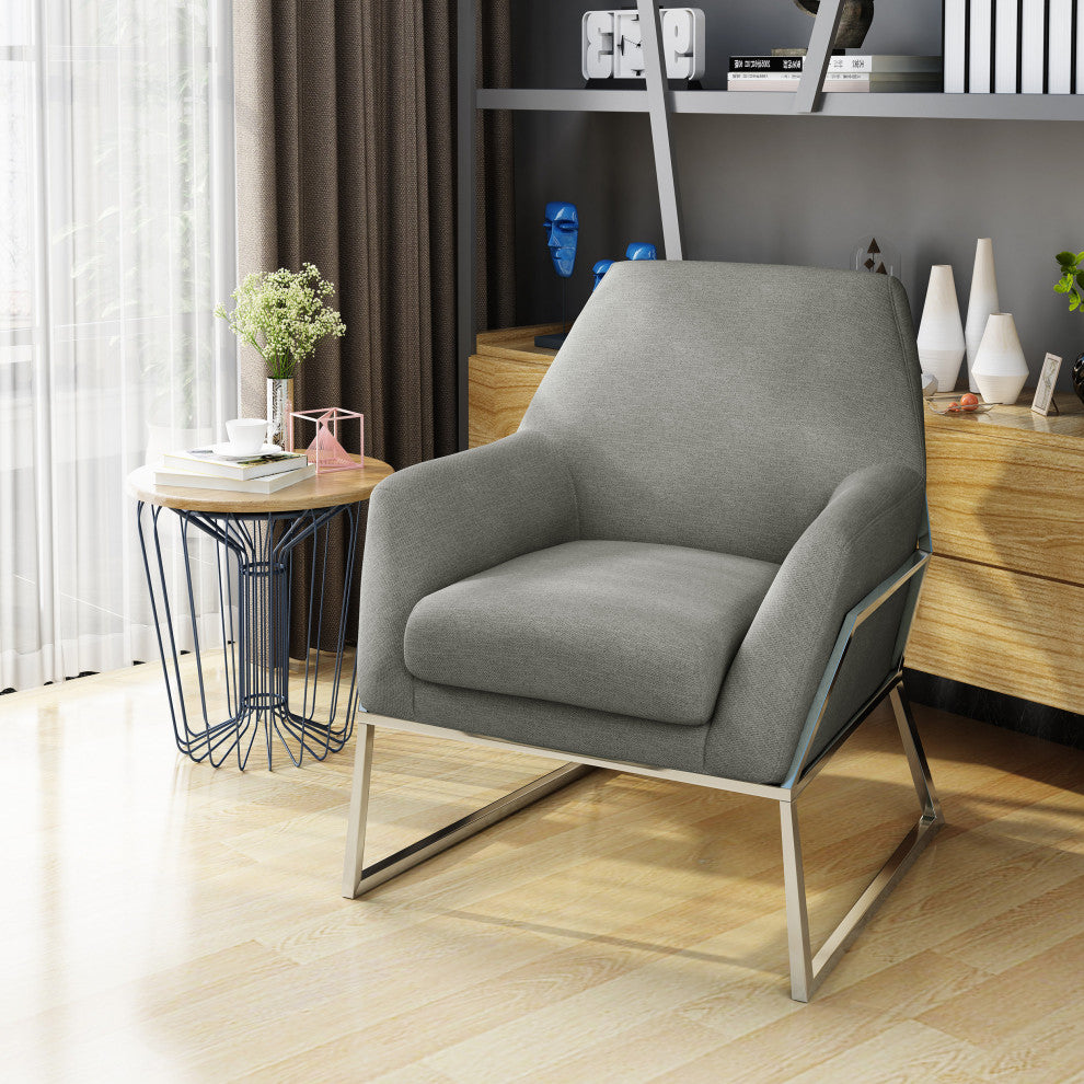 GDF Studio Zach Modern Fabric Armchair With Stainless Steel Frame, Gray