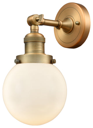 1-Light Beacon 6" Sconce, Brushed Brass, Glass: Matte White Cased