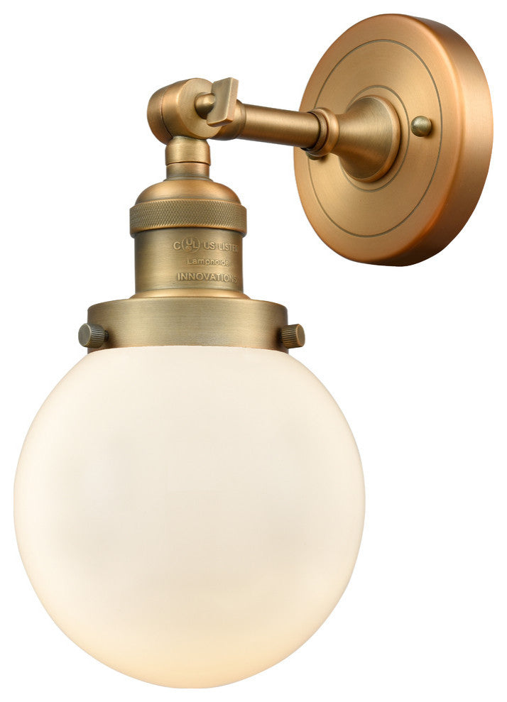 1-Light Beacon 6" Sconce, Brushed Brass, Glass: Matte White Cased