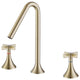Deck Mounted Dual Cross Handles Bathroom Sink Faucet, Brushed Gold