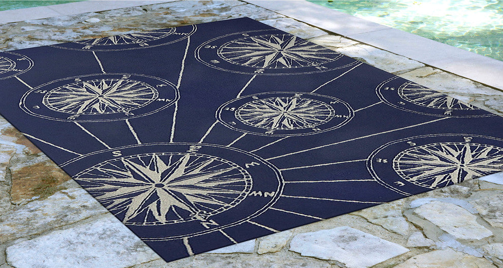 Frontporch Compass Indoor/Outdoor Rug, Navy, 5'x7'6"
