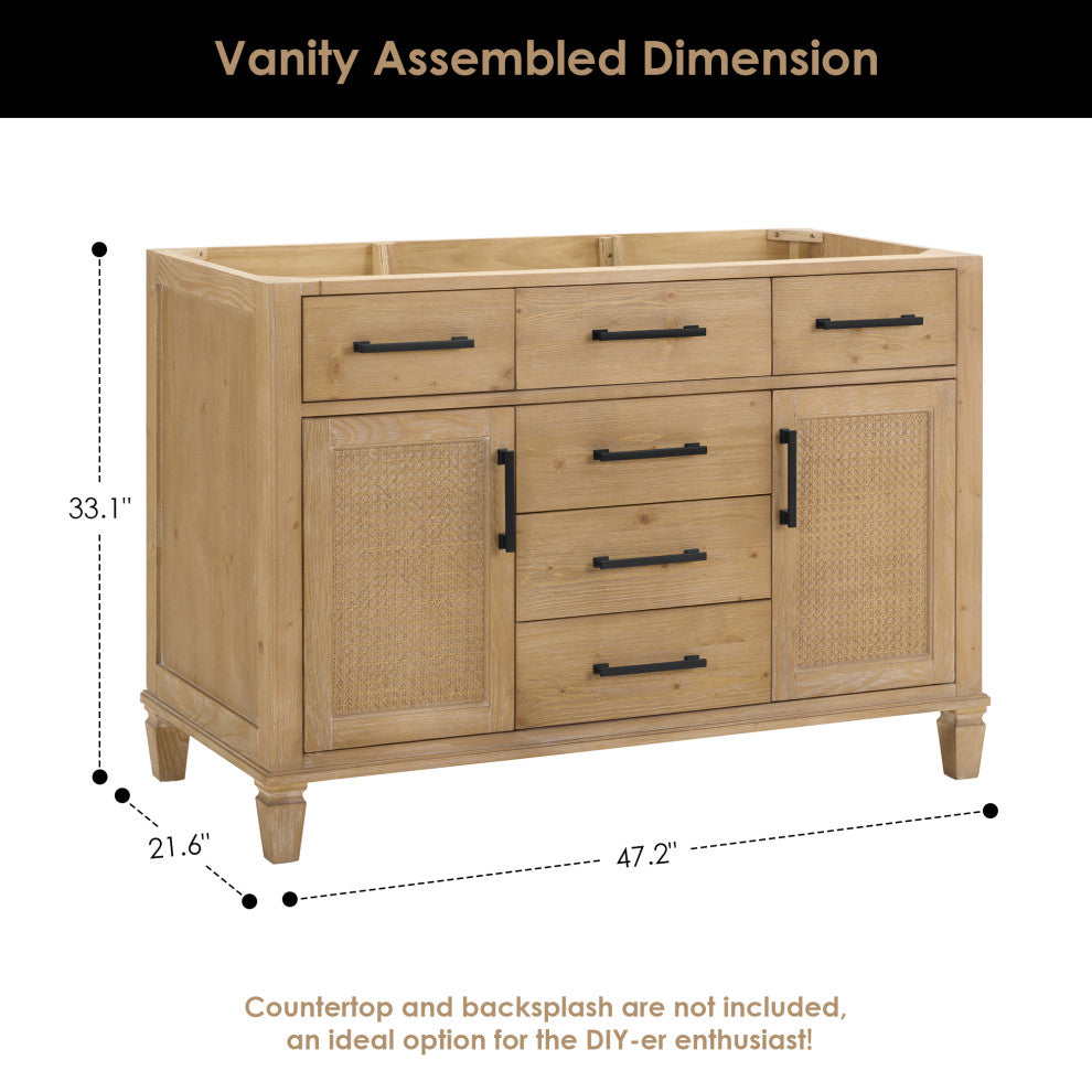 Solana Bathroom Cabinet Vanity Base, Weathered Fir, 48", Without Mirror