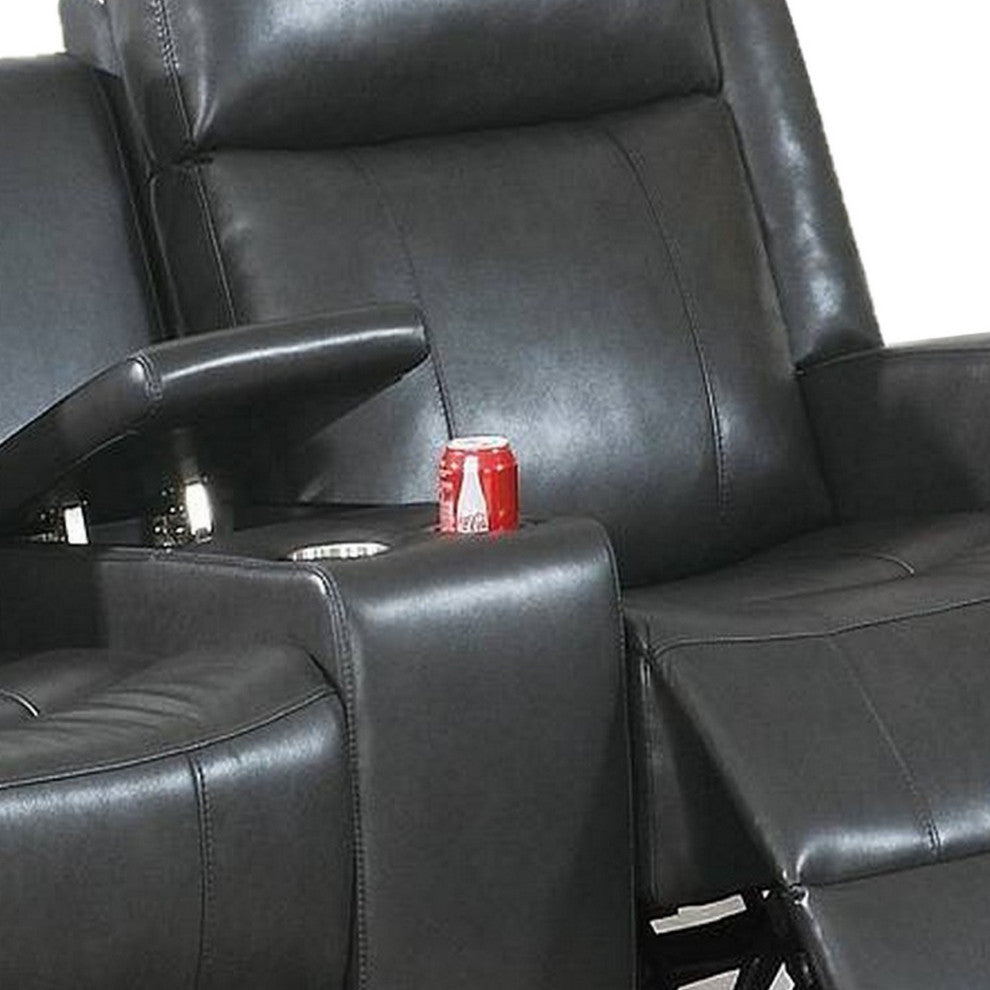 Benzara BM233103 Upholstered Power Loveseat, USB Port and Padded Headrest, Black