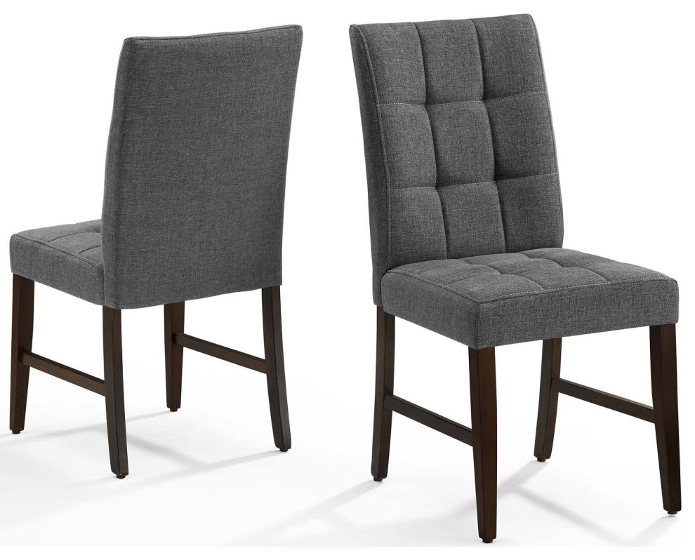Tufted Side Dining Chair, Set of 2, Fabric, Wood, Gray, Modern, Cafe Bistro
