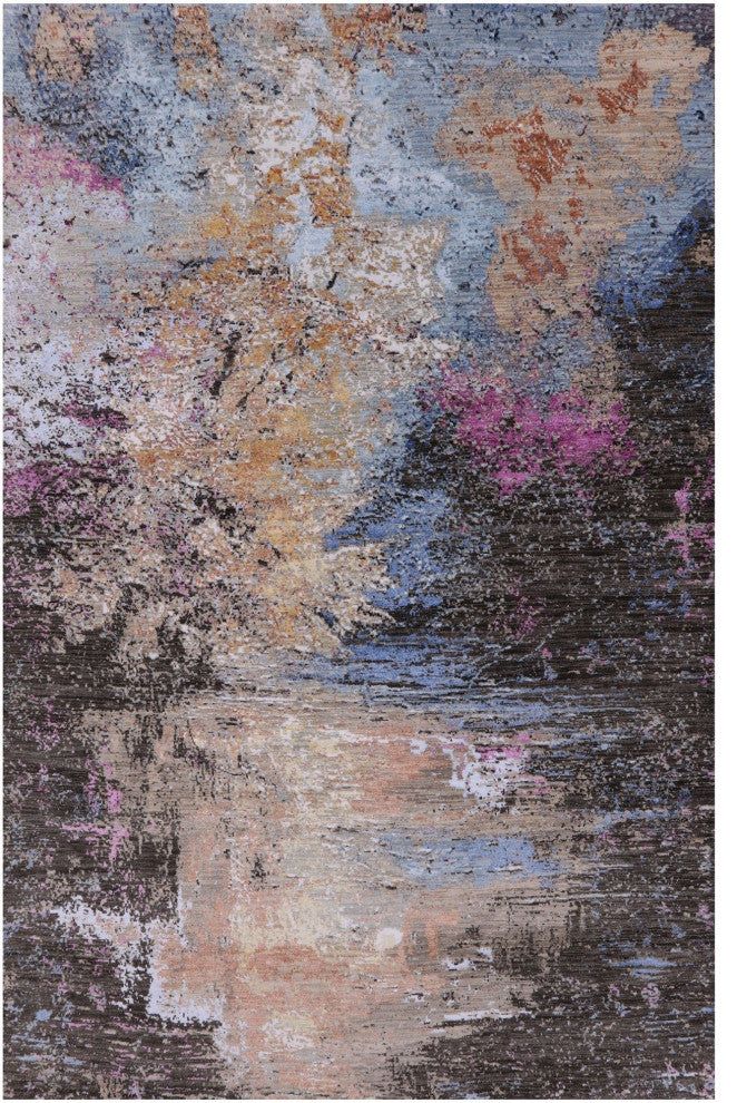 Abstract Wool and Silk Hand Knotted Rug 5' 11" X 9' 2" Q6855