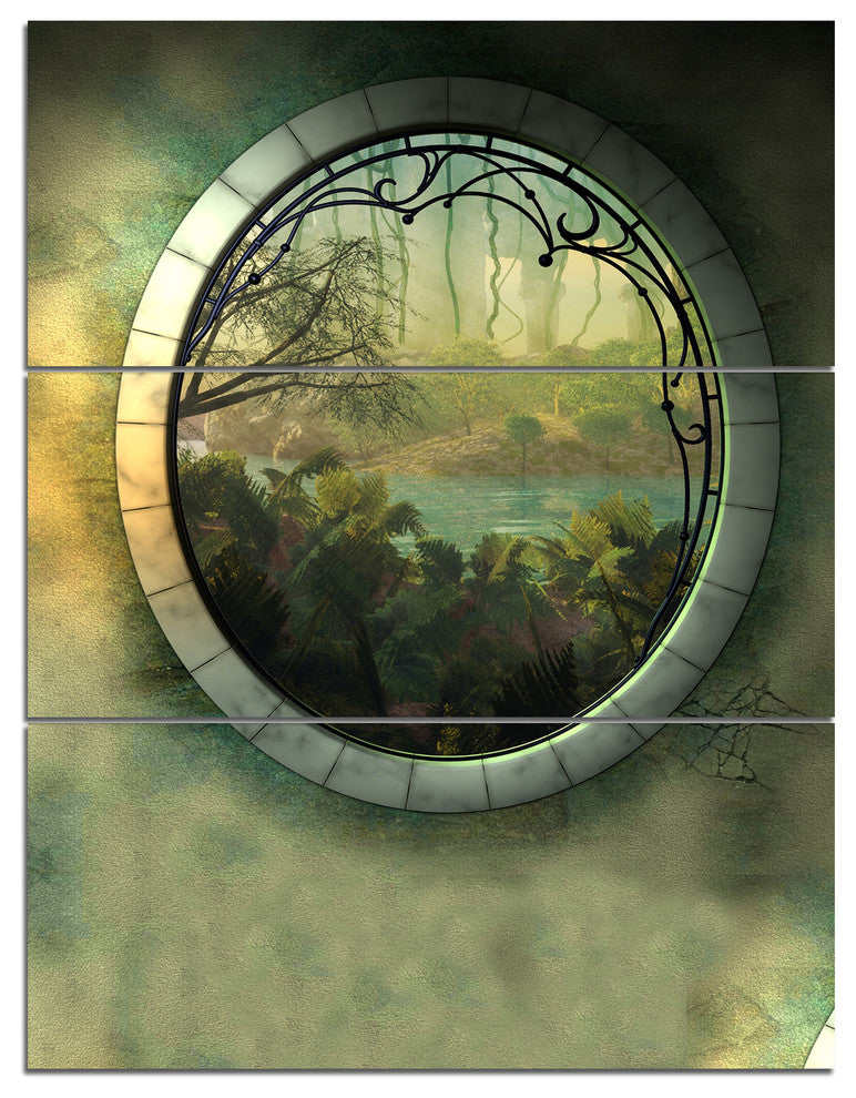 "Green Fantasy Landscape With Frame" Art Photo Canvas Print, 3 Panels, 28"x36"