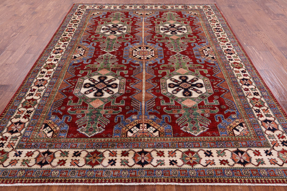 8' 1" X 10' 1" Super Kazak Geometric Handmade Wool Rug Q10535