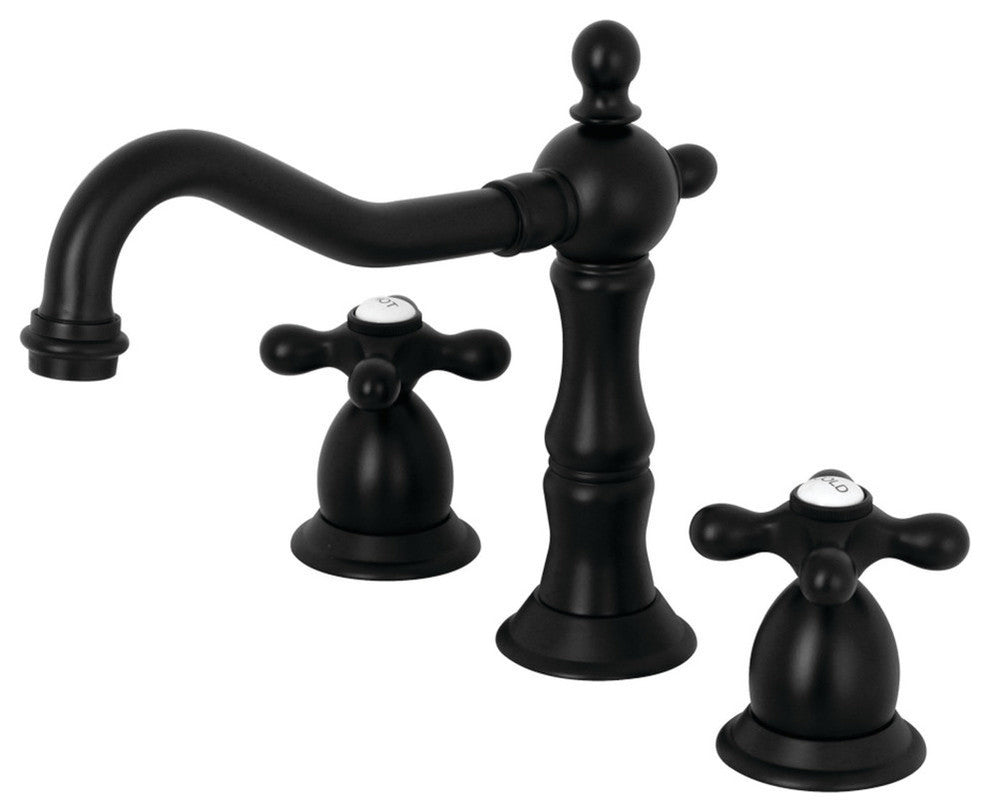 Kingston Brass Widespread Bathroom Faucet With Brass Pop-Up, Matte Black