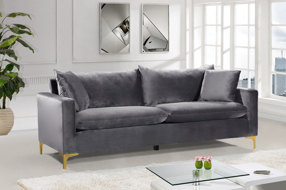 Naomi Velvet Upholstered Sofa, Gray