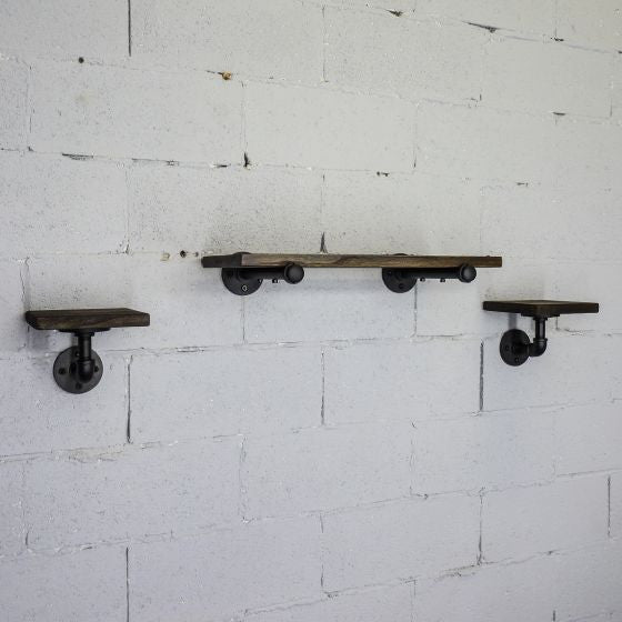Cape Coral Farmhouse Industrial Set 24" and 8" Wide 3-Piece Shelf, Black Steel