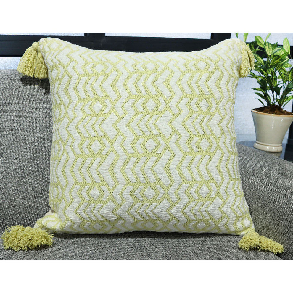 Machine Woven with Tassels Summit Throw Pillow, 20" x 20", Light Yellow