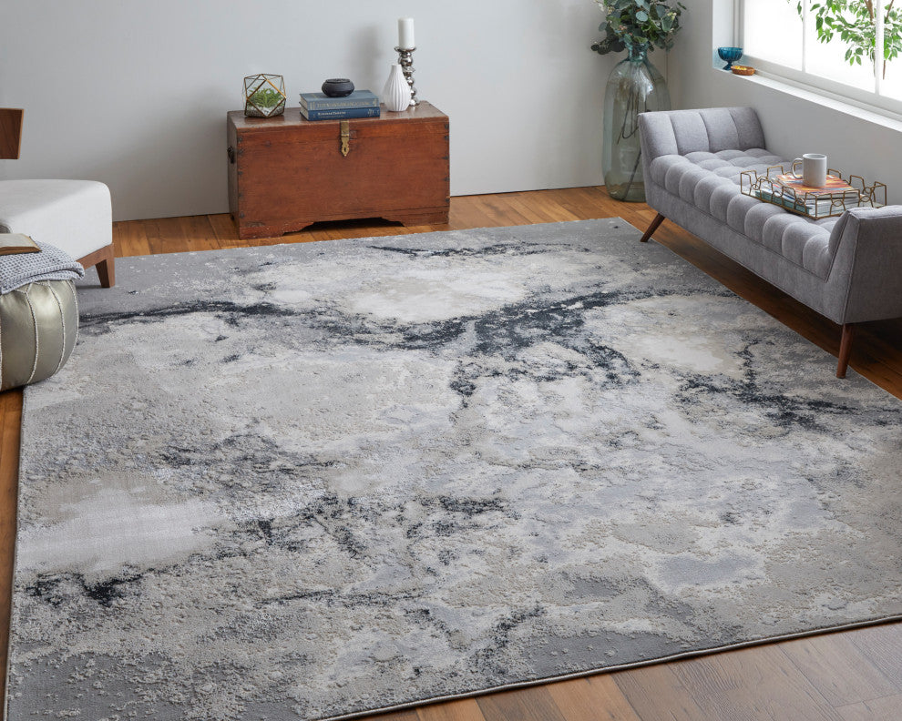Oria Industrial Abstract Area Rug, Gray/Ivory, 1'8"x2'10"