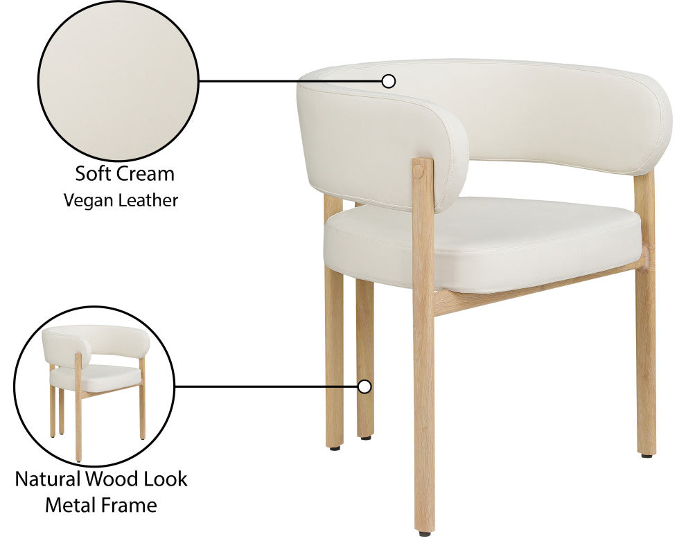 Gideon Black Faux Leather Dining Chair (Set of 2), Cream, Natural Finish