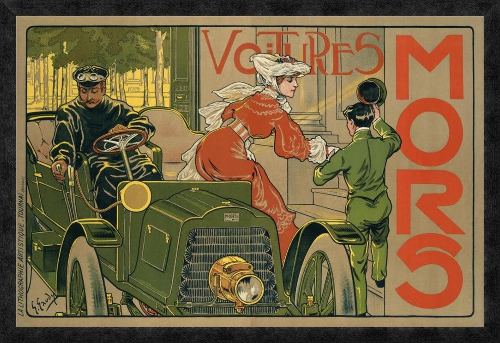 "Voitures Mors" Framed Canvas Giclee by Georges Gaudy, 38"x26"