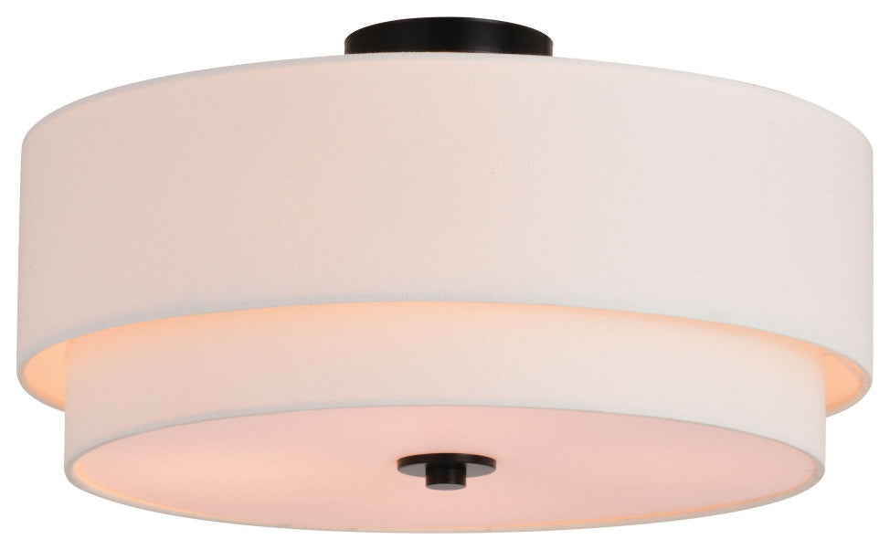 Burnaby Mid-Century Drum Semi Flush Ceiling Light, Black, 20.5-in. W X 10.75-in. H X 20.5-in. D