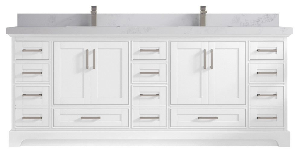Fenway 84 Double Sink Bath Vanity in White 2" Calacatta Nuvo