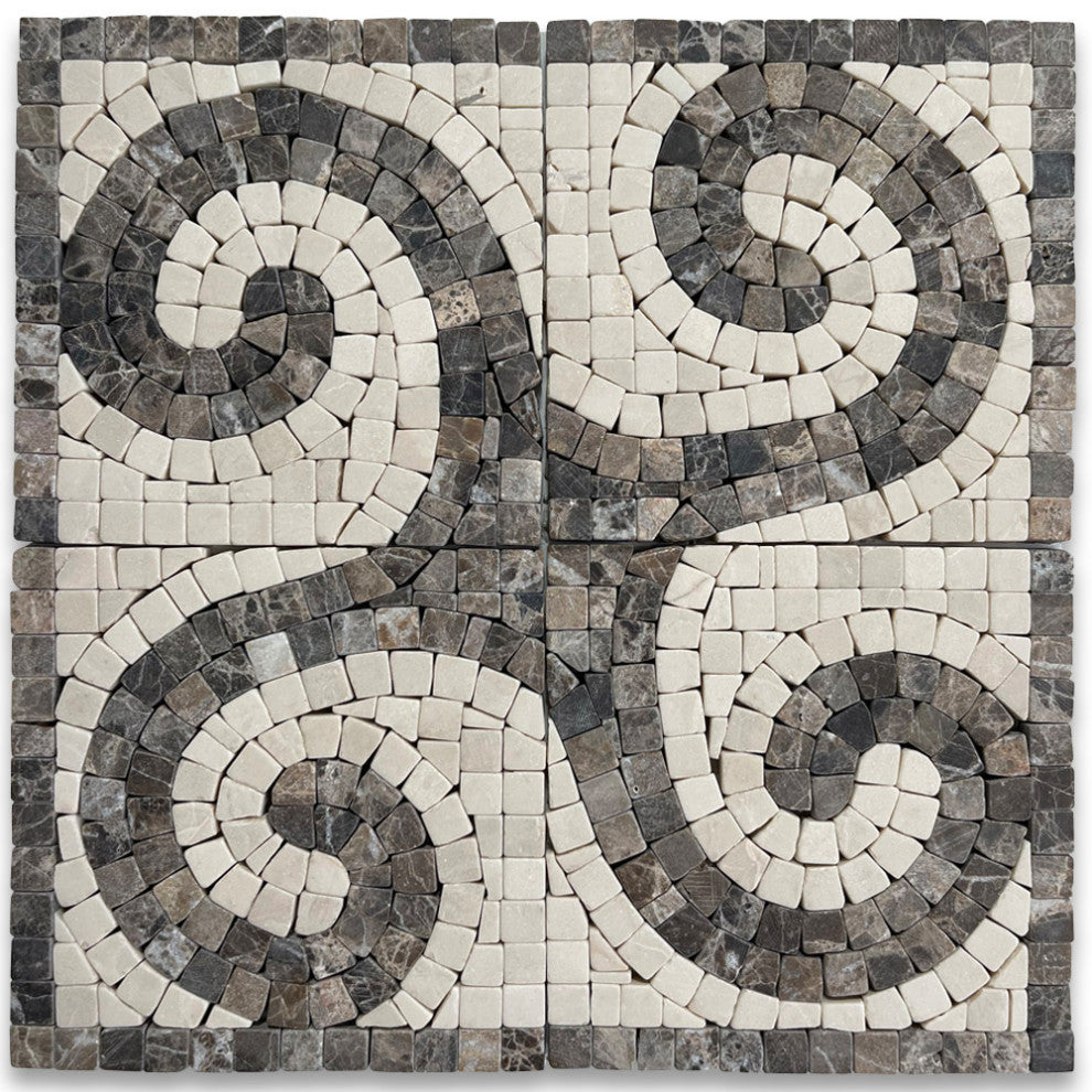 Marble Mosaic Border Decorative Tile Surf Emperador 4.75x4.75 Tumbled, 1 piece