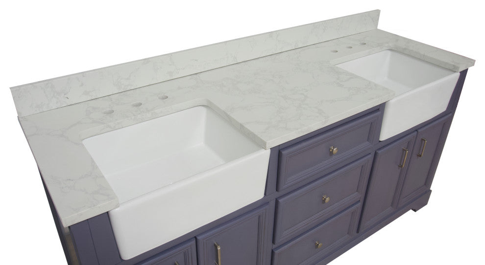 Zelda 72" Bathroom Vanity, Powder Gray, Engineered Carrara