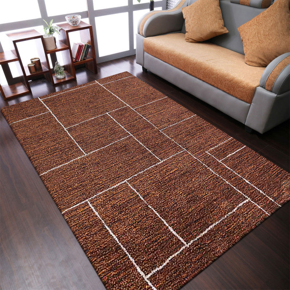 HAND KNOTTED LOOM SILK ECO-FRIENDLY AREA RUGS-Rectangle,Brown Beige,Geometric