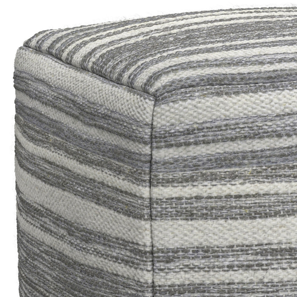 Carina Square Woven Pouf, Black Melange, White