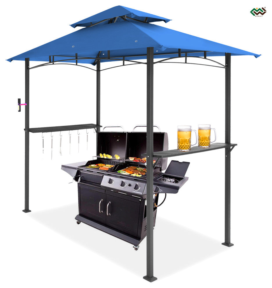 MEWAY 8x5 Grill Gazebo 2-Tiered Outdoor BBQ Canopy Tent, Royal Blue, 8x5